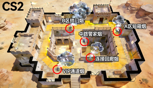 CS2 荒漠迷城烟雾弹投掷点位高清示意图