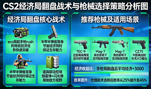 CS2 经济局翻盘战术与枪械选择策略分析图
