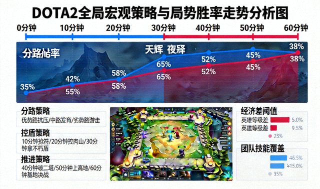 DOTA2 全局宏观策略与局势胜率走势分析图