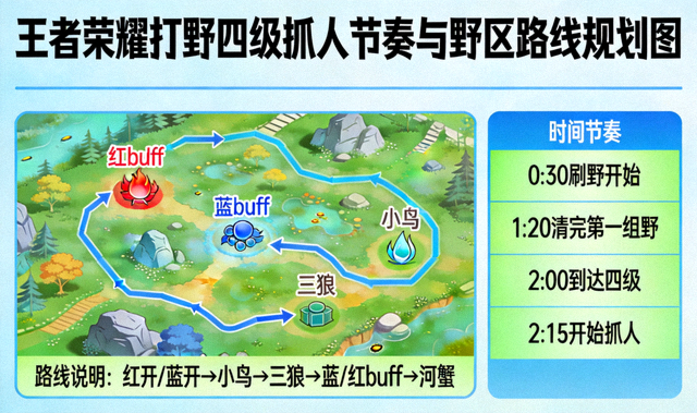 王者荣耀打野四级抓人节奏与野区路线规划图